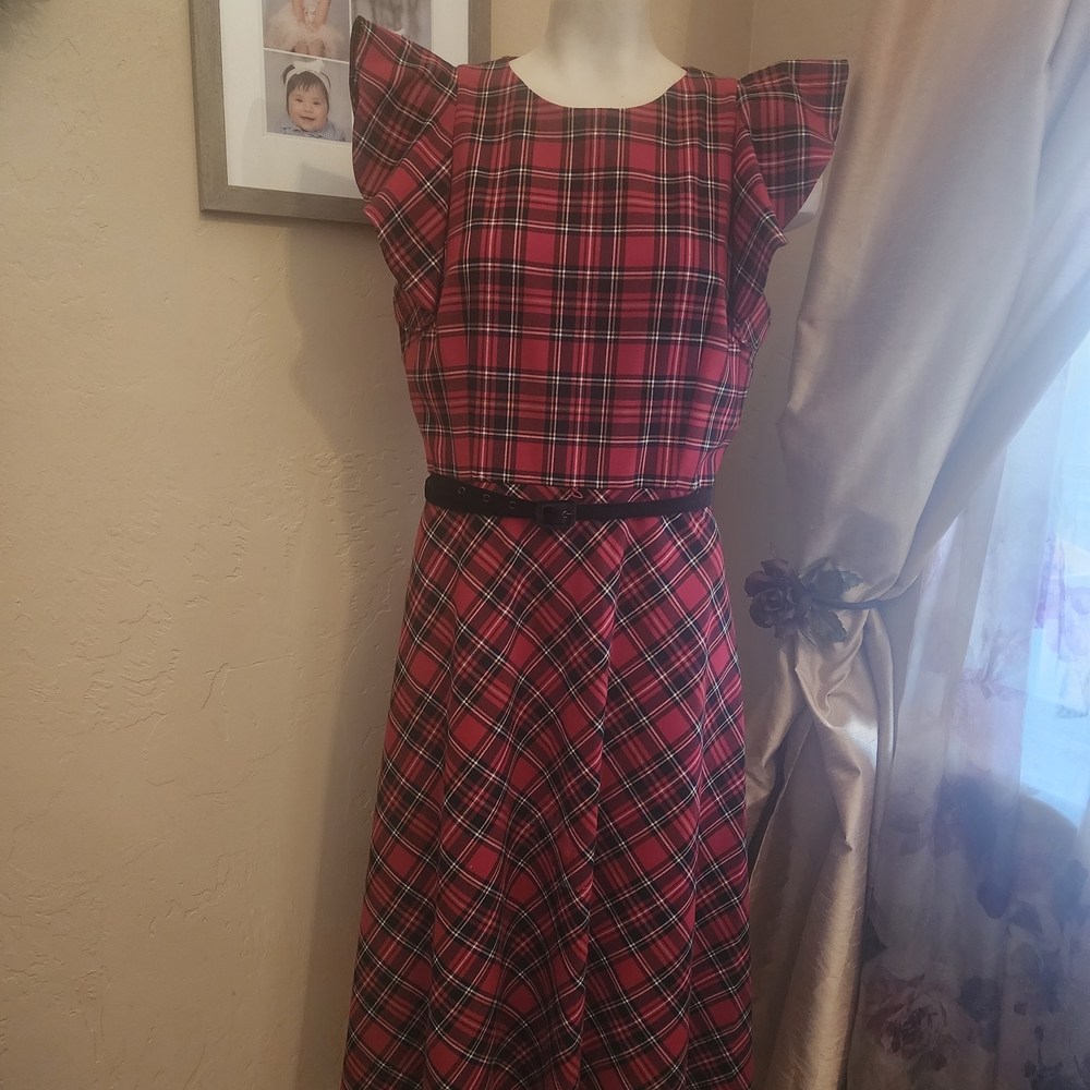 Red Plaid Alex Marie Dress with Ruffle Sleeves